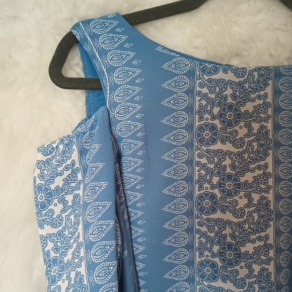 Luxology Blue and White Cold Shoulder Long Sleeve Lined Dress Size 8 - Picture 5 of 14